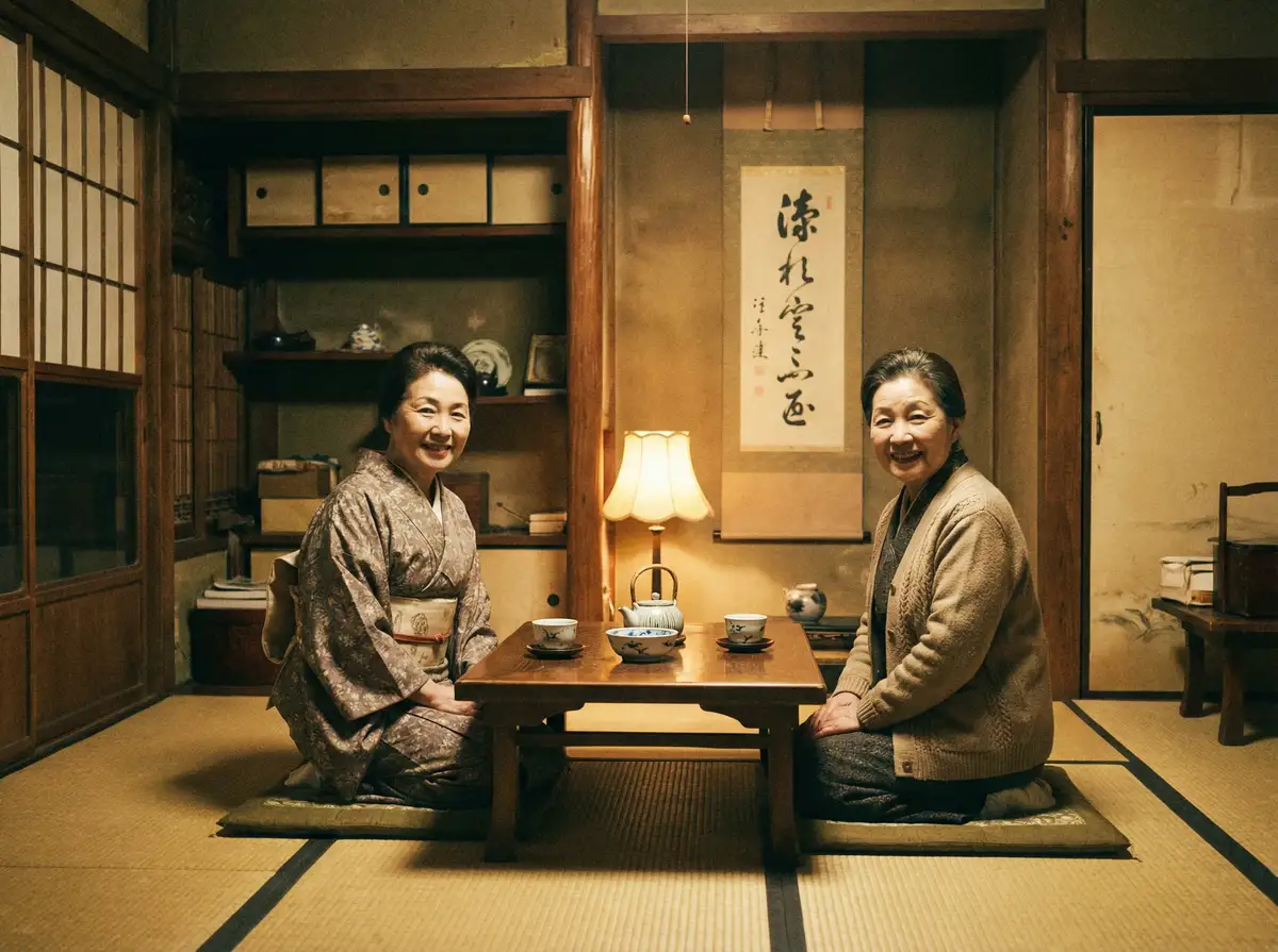 两位优雅的 生逢灿烂的日子电视剧免费观看 在日式茶室中品茶交谈
